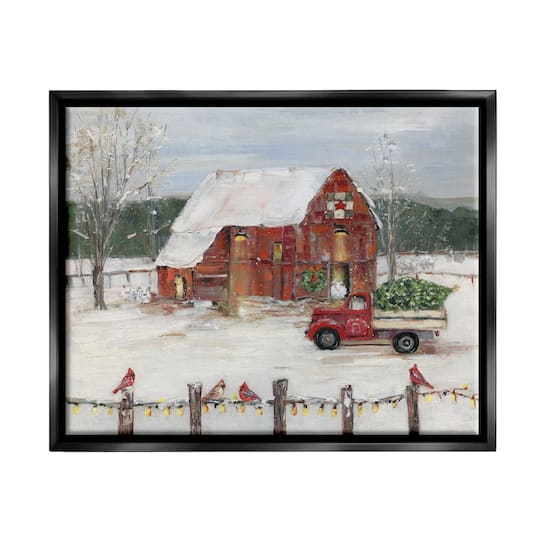 Stupell Industries Snowy Holiday Tree Farm Landscape Framed Floater Canvas Wall Art